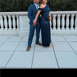 Significant Other Alyssa One-Shoulder Satin Gown – Navy – Worn Once